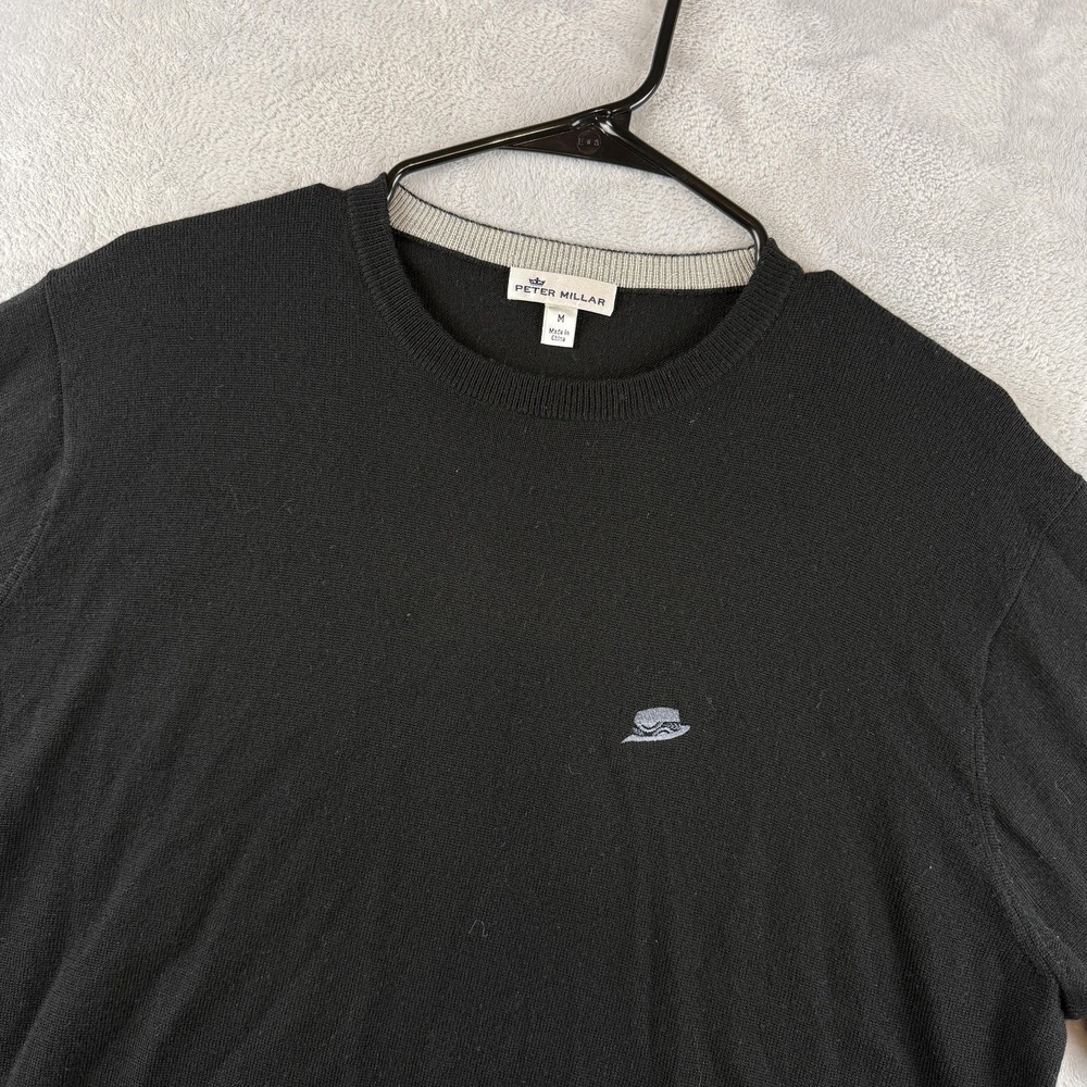 Peter Millar Sweater Mens Medium Black Merino Wool Silk Crewneck Pullover